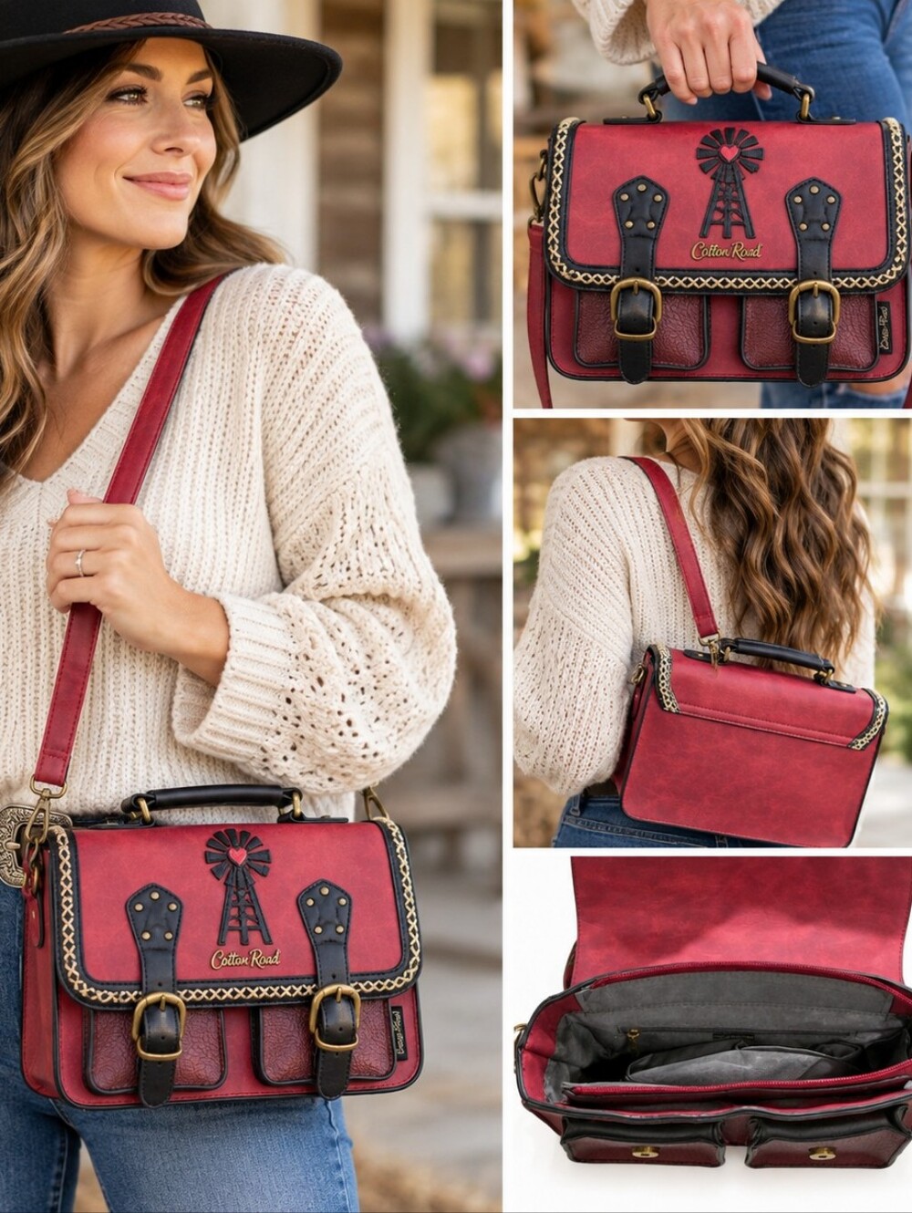 Cotton Road NWT Satchel Handbag Burgundy Boho Western Crossbody Shoulder